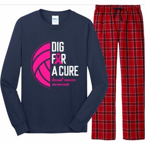 Volleyball Pink Out Dig For A Cure Breast Cancer Awareness Long Sleeve Pajama Set