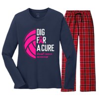 Volleyball Pink Out Dig For A Cure Breast Cancer Awareness Women's Long Sleeve Flannel Pajama Set 