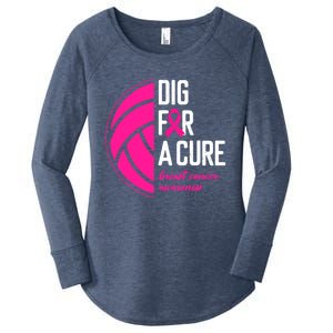 Volleyball Pink Out Dig For A Cure Breast Cancer Awareness Women's Perfect Tri Tunic Long Sleeve Shirt