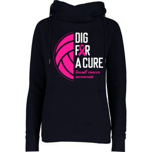 Volleyball Pink Out Dig For A Cure Breast Cancer Awareness Womens Funnel Neck Pullover Hood