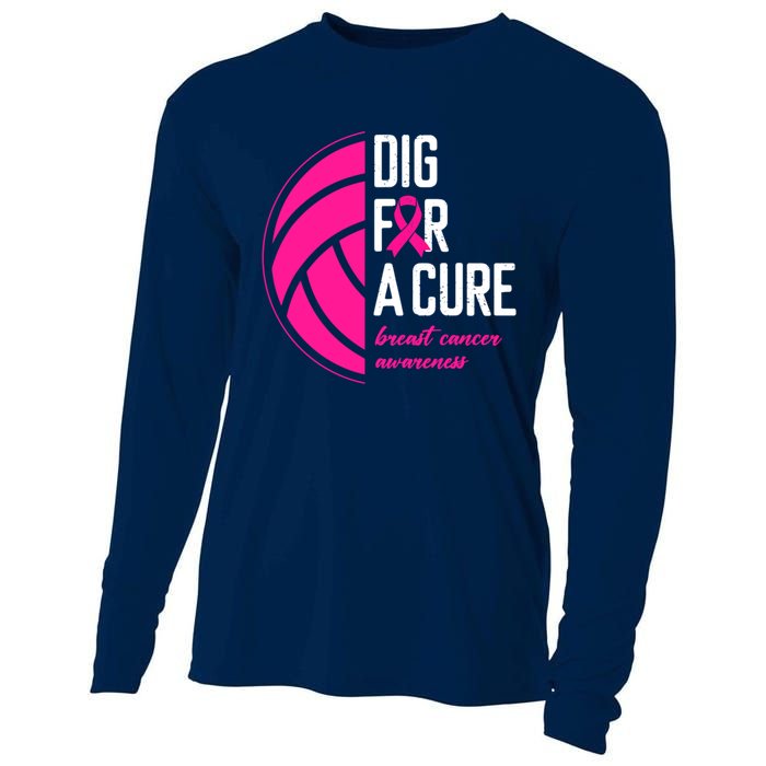 Volleyball Pink Out Dig For A Cure Breast Cancer Awareness Cooling Performance Long Sleeve Crew