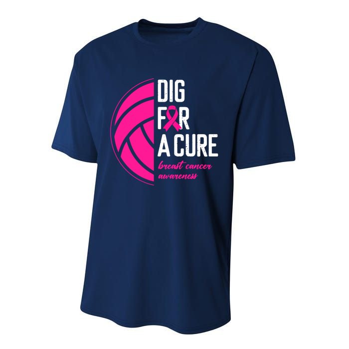 Volleyball Pink Out Dig For A Cure Breast Cancer Awareness Performance Sprint T-Shirt