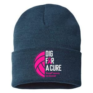 Volleyball Pink Out Dig For A Cure Breast Cancer Awareness Sustainable Knit Beanie