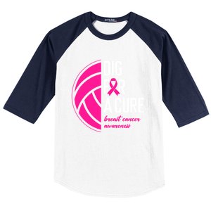 Volleyball Pink Out Dig For A Cure Breast Cancer Awareness Baseball Sleeve Shirt