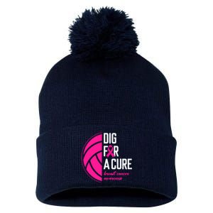 Volleyball Pink Out Dig For A Cure Breast Cancer Awareness Pom Pom 12in Knit Beanie