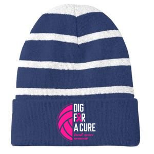 Volleyball Pink Out Dig For A Cure Breast Cancer Awareness Striped Beanie with Solid Band