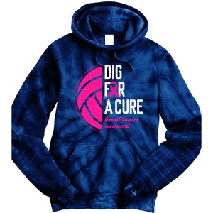 Volleyball Pink Out Dig For A Cure Breast Cancer Awareness Tie Dye Hoodie