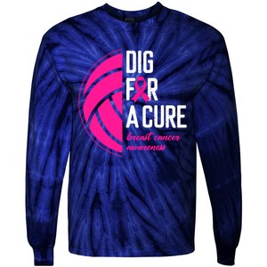 Volleyball Pink Out Dig For A Cure Breast Cancer Awareness Tie-Dye Long Sleeve Shirt