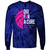 Volleyball Pink Out Dig For A Cure Breast Cancer Awareness Tie-Dye Long Sleeve Shirt