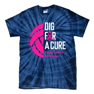 Volleyball Pink Out Dig For A Cure Breast Cancer Awareness Tie-Dye T-Shirt