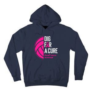 Volleyball Pink Out Dig For A Cure Breast Cancer Awareness Tall Hoodie