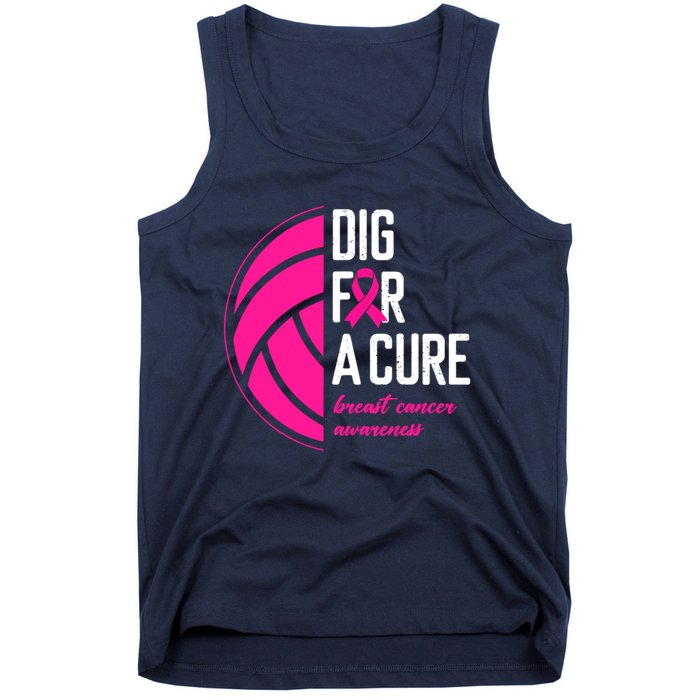 Volleyball Pink Out Dig For A Cure Breast Cancer Awareness Tank Top