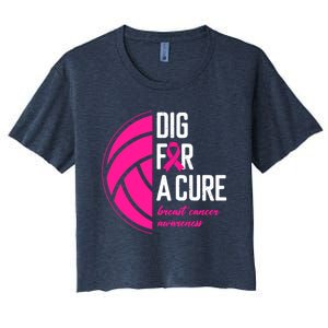 Volleyball Pink Out Dig For A Cure Breast Cancer Awareness Women's Crop Top Tee