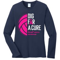 Volleyball Pink Out Dig For A Cure Breast Cancer Awareness Ladies Long Sleeve Shirt