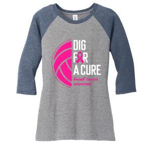 Volleyball Pink Out Dig For A Cure Breast Cancer Awareness Women's Tri-Blend 3/4-Sleeve Raglan Shirt