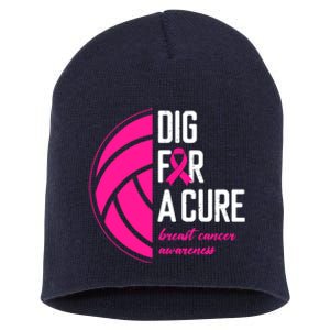 Volleyball Pink Out Dig For A Cure Breast Cancer Awareness Short Acrylic Beanie