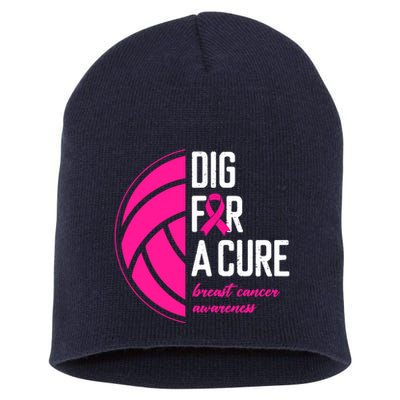 Volleyball Pink Out Dig For A Cure Breast Cancer Awareness Short Acrylic Beanie