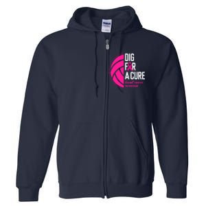 Volleyball Pink Out Dig For A Cure Breast Cancer Awareness Full Zip Hoodie