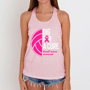 Volleyball Pink Out Dig For A Cure Breast Cancer Awareness Women's Knotted Racerback Tank