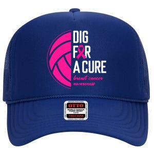 Volleyball Pink Out Dig For A Cure Breast Cancer Awareness High Crown Mesh Back Trucker Hat