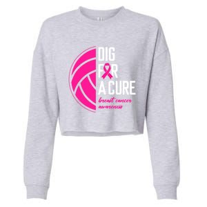 Volleyball Pink Out Dig For A Cure Breast Cancer Awareness Cropped Pullover Crew