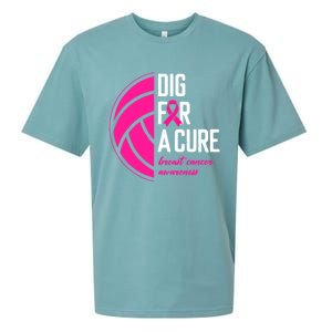 Volleyball Pink Out Dig For A Cure Breast Cancer Awareness Sueded Cloud Jersey T-Shirt