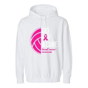 Volleyball Pink Out Dig For A Cure Breast Cancer Awareness Garment-Dyed Fleece Hoodie