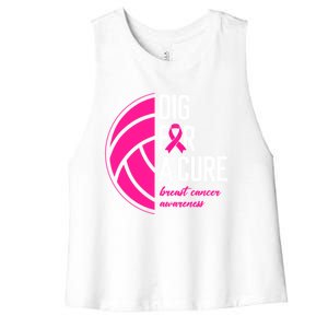 Volleyball Pink Out Dig For A Cure Breast Cancer Awareness Women's Racerback Cropped Tank