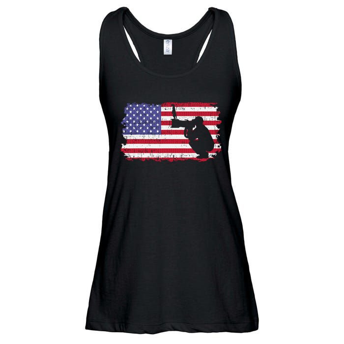 Vintage Proud Photographer Wildlife Photography US Flag Fun Ladies Essential Flowy Tank