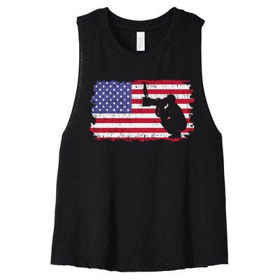 Vintage Proud Photographer Wildlife Photography US Flag Fun Women's Racerback Cropped Tank