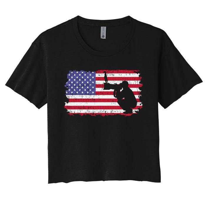 Vintage Proud Photographer Wildlife Photography US Flag Fun Women's Crop Top Tee