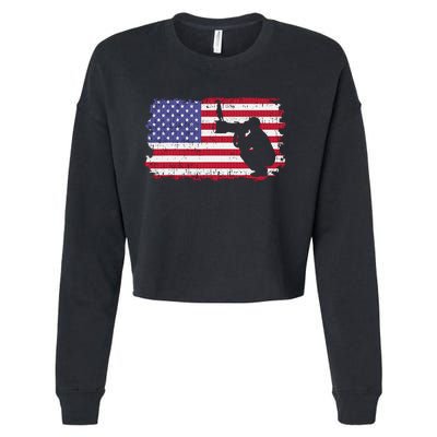 Vintage Proud Photographer Wildlife Photography US Flag Fun Cropped Pullover Crew