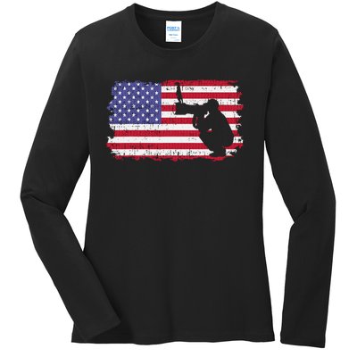 Vintage Proud Photographer Wildlife Photography US Flag Fun Ladies Long Sleeve Shirt