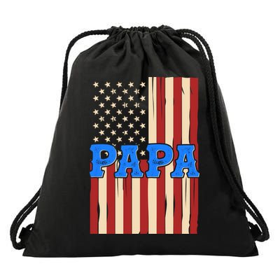 Vintage Papa Patriotic Usa Flag Drawstring Bag