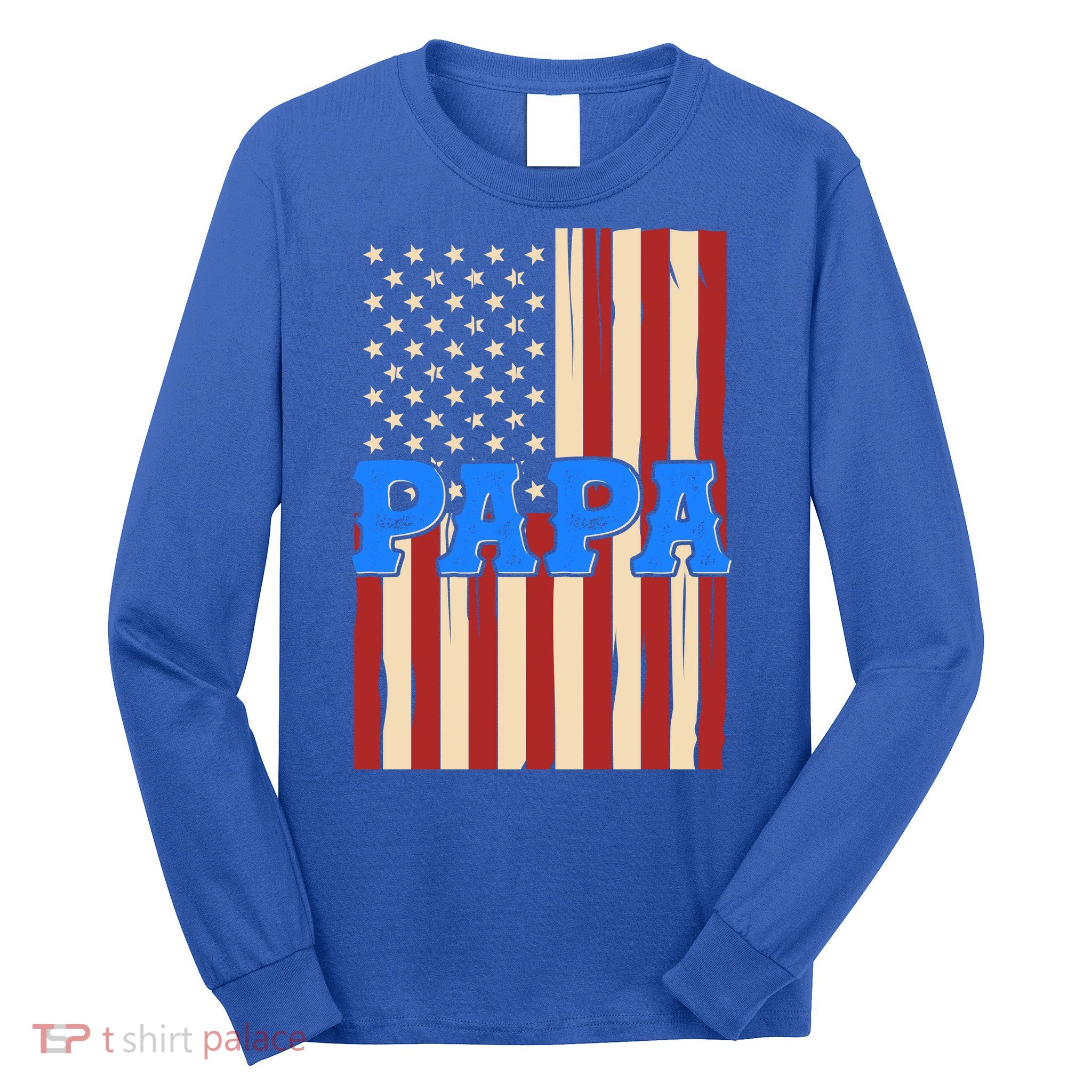Vintage Papa Patriotic Usa Flag Long Sleeve Shirt