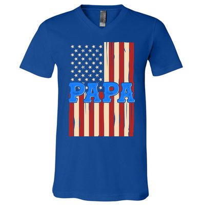 Vintage Papa Patriotic Usa Flag V-Neck T-Shirt