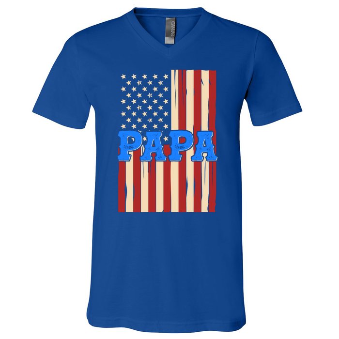 Vintage Papa Patriotic Usa Flag V-Neck T-Shirt