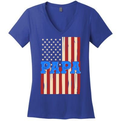 Vintage Papa Patriotic Usa Flag Women's V-Neck T-Shirt