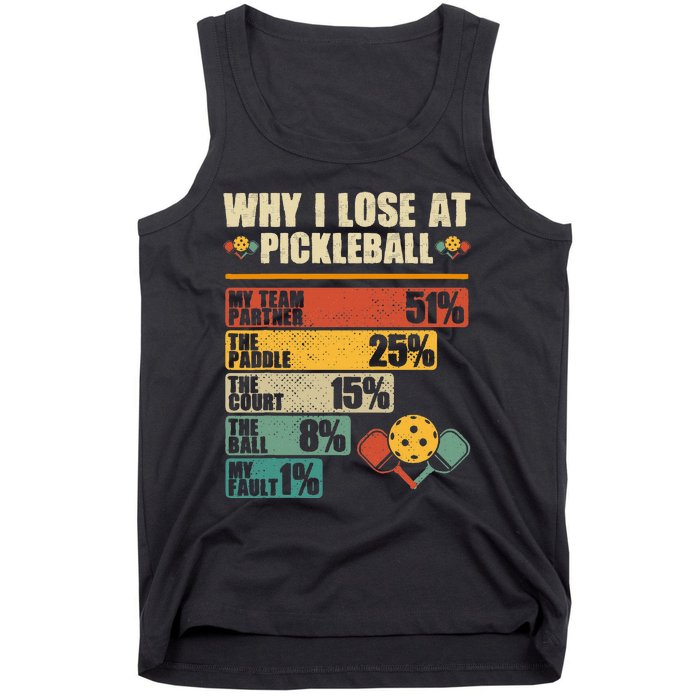 Vintage Pickleball Player Why I Lose At Pickleball Tank Top