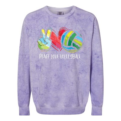 Volleyball Player Peace Love Volleyball Colorblast Crewneck Sweatshirt