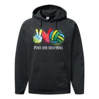 Volleyball Player Peace Love Volleyball Performance Fleece Hoodie