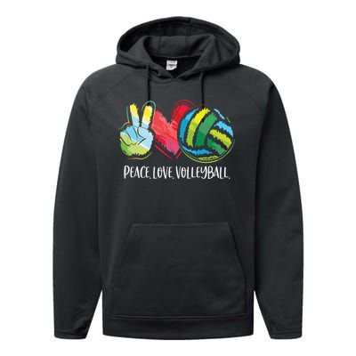 Volleyball Player Peace Love Volleyball Performance Fleece Hoodie