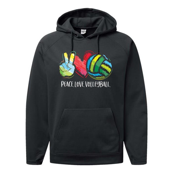 Volleyball Player Peace Love Volleyball Performance Fleece Hoodie