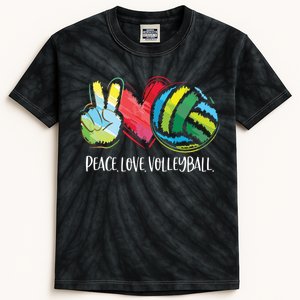 Volleyball Player Peace Love Volleyball Kids Tie-Dye T-Shirt