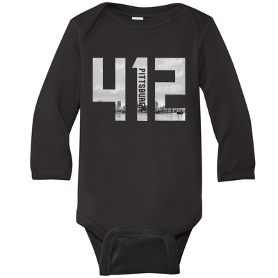 Vintage Pittsburgh Pennsylvania 412 Area Code Skyline Baby Long Sleeve Bodysuit