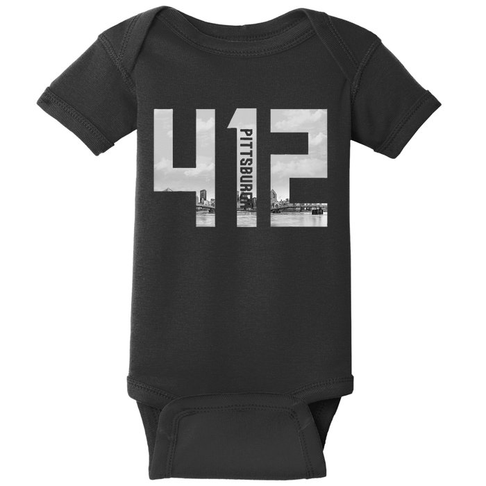 Vintage Pittsburgh Pennsylvania 412 Area Code Skyline Baby Bodysuit