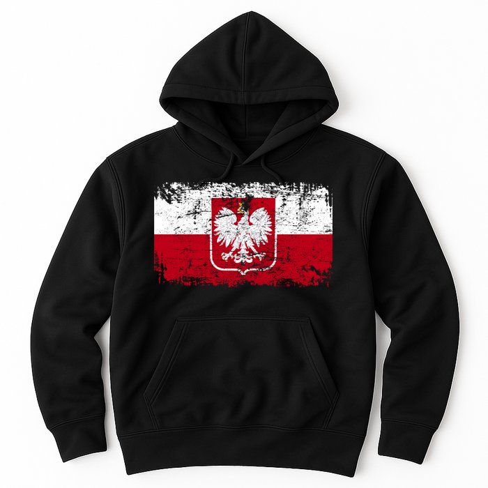 Vintage Polish Poland Polska Flag Distressed Hoodie