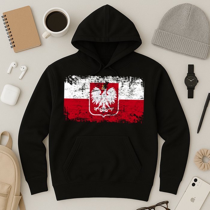 Vintage Polish Poland Polska Flag Distressed Hoodie