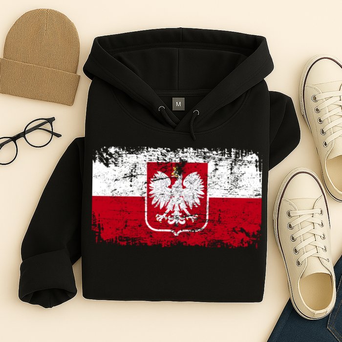 Vintage Polish Poland Polska Flag Distressed Hoodie