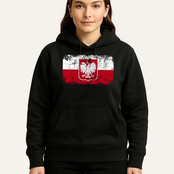Vintage Polish Poland Polska Flag Distressed Hoodie